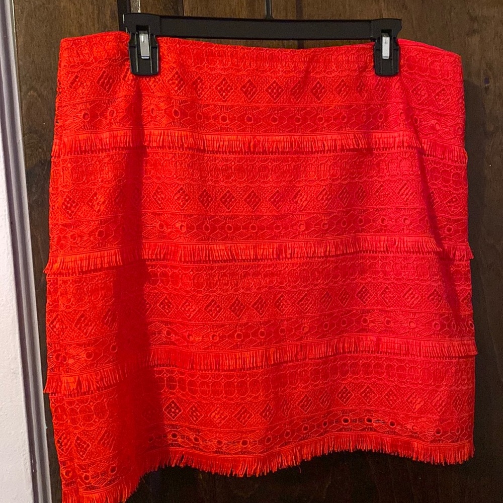 J Crew Red Fringe Skirt, Size 12